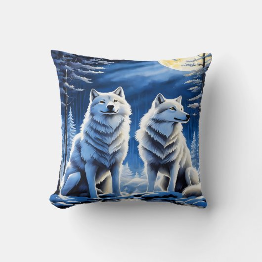 月威厳のあるに照らされた空の下の狼 クッション (正面)