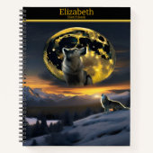 月威厳のあるに照らされた空を狼が白熱［赤熱］光を放つ吠える ノートブック (正面)