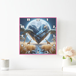 月威厳のあるに照らされ白熱［赤熱］光を放つた空の下 スクエア壁時計