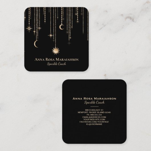 *~*月宇宙星金ゴールド輝く太陽グリッター スクエア名刺 (正面/裏面)