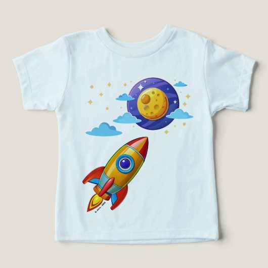 月宇宙飛行士ロケット船子供Tシャツ (デザイン正面)