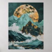 月峰神秘的な月の下のファンタジーの山 ポスター (正面)