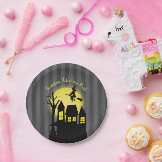 月幽霊のよく出る光の飛んでいる家と魔女 ペーパープレート (パーティー)