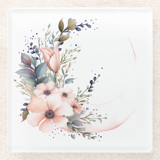 月形の花:「私のキッチン」コースター ガラスコースター (正面)