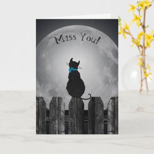 月恋しく思光の中で猫 カード (黄色い花)