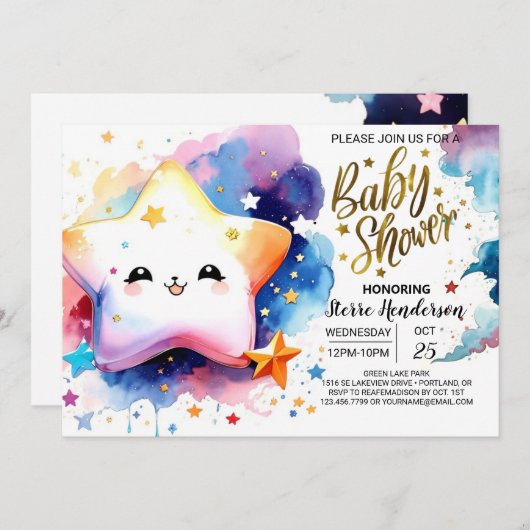 月恋の子守の赤ちゃんシャワー 招待状 (正面/裏面)