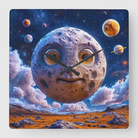 月惑星銀河 スクエア壁時計 (正面)