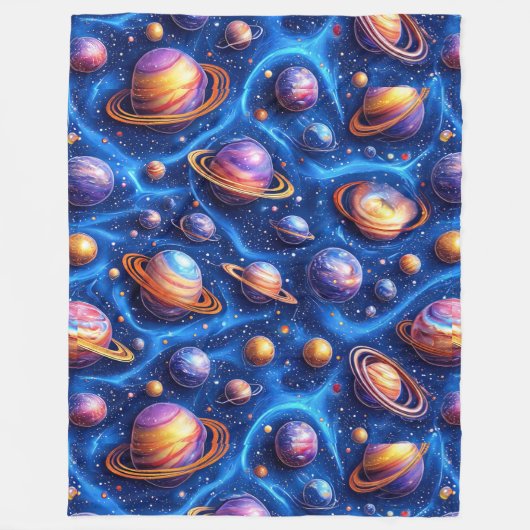 月惑星銀河 フリースブランケット (正面)
