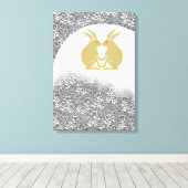 月日本のとウサギ キャンバスプリント (インサイチュ (ウッドフロア))