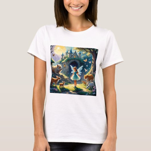 「月明かりが妖精の森を魅惑する Tシャツ (正面)