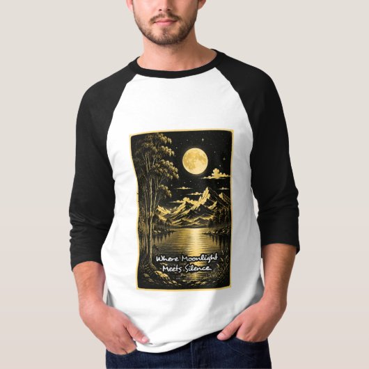 月明かりが沈黙と出会う静かな夜景 Tシャツ (正面)