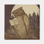 月明かりで読書するフクロウ マグネット (正面)