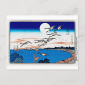 月明かりと野鳥、広重、浮世絵 ポストカード (正面)