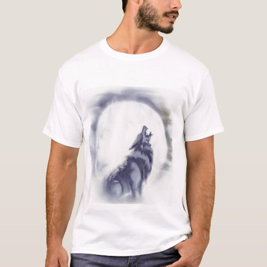 月明かりに吠えるオオカミ Tシャツ (正面)