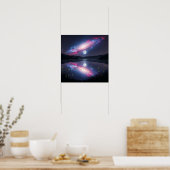 月明かりに映る銀河の湖面の宇宙の反射 ポスター (キッチン)