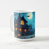 月明かりに浮かぶ幽霊の村とカボチャ 🎃 コーヒーマグカップ (正面左)