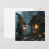 月明かりに浮かぶ魔法の小人コテージ: ファンタジー シーズンカード (正面/裏面)