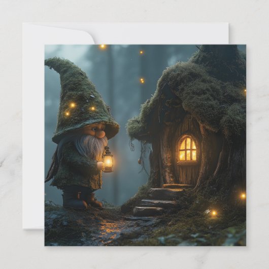 月明かりに浮かぶ魔法の小人コテージ: ファンタジー シーズンカード (正面)