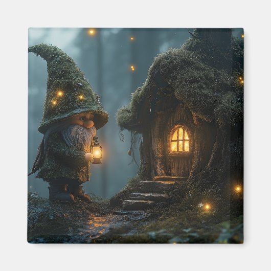 月明かりに浮かぶ魔法の小屋と妖精: ファンタジー マグネット (正面)