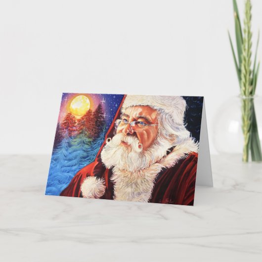 月明かりに照らされたサンタクロースのクリスマスカード サンキューカード (正面)