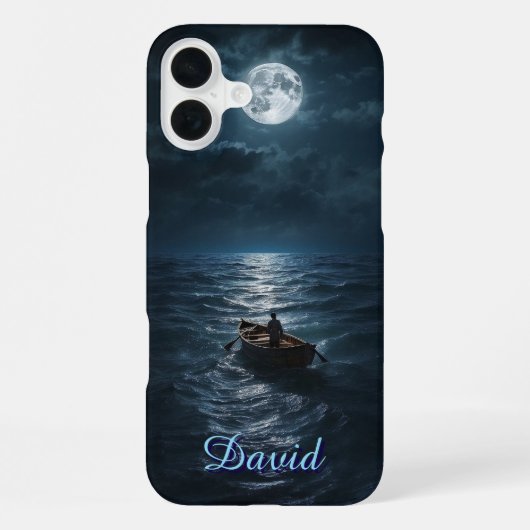 月明かりに照らされた夜の海の船 平和なオーシャンギフト iPhoneケース (裏面)