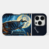 月明かりに照らされた森と吠える狼 iPhoneケース (裏面横)