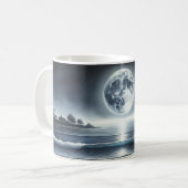 月明かりに照らされた海の波と天界の夜空 コーヒーマグカップ (正面左)
