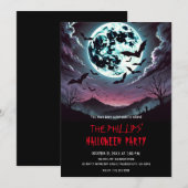 月明かりに舞う墓場のコウモリ ハロウィンパーティー 招待状 (正面/裏面)
