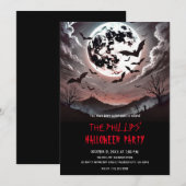 月明かりに舞う墓場のコウモリ ハロウィンパーティー 招待状 (正面/裏面)