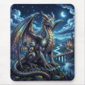 月明かりに輝く天空のドラゴンと城 マウスパッド (正面)