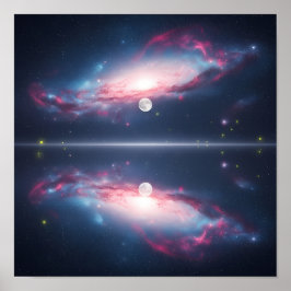 月明かりに輝く宇宙の空の下に広がる銀河の反射 ポスター