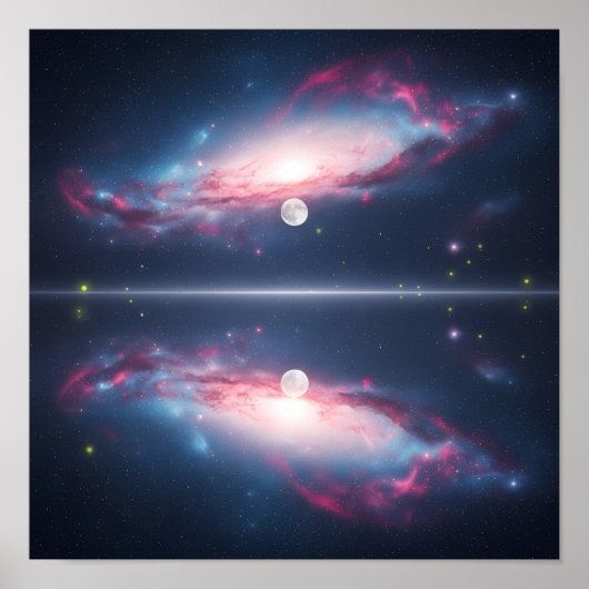 月明かりに輝く宇宙の空の下に広がる銀河の反射 ポスター (正面)
