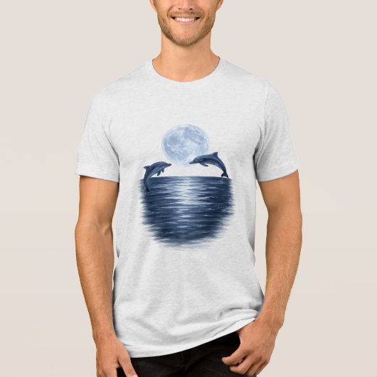 月明かりに遊ぶイルカ トライブレンドTシャツ (正面)