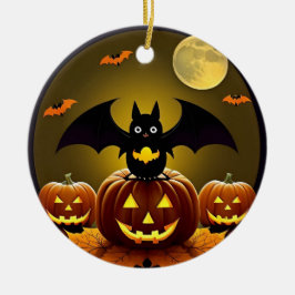 月明かりのこうもりとカボチャのスプーキーなキュートな夜 ✨🎃 セラミックオーナメント