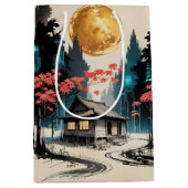 月明かりのキャビン 日本の森の芸術 (9) ミディアムペーパーバッグ (正面)