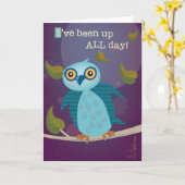 月明かりのグリーティングカードに入った大きな目のフクロウ カード (黄色い花)