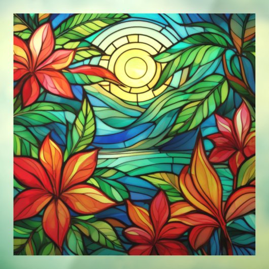 月明かりのステンドグラス芸術の熱帯花 ウィンドウサイン (シート3)