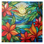 月明かりのステンドグラス芸術の熱帯花 タイル (正面)