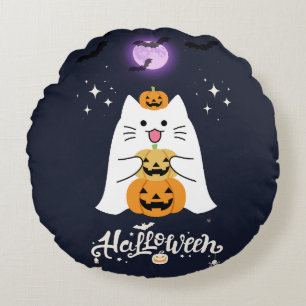 月明かりのハロウィンキャット - スプーキーで甘い夜 ラウンドクッション