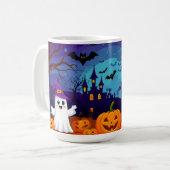 月明かりのハロウィーンシーンとカボチャ 🏚️ コーヒーマグカップ (正面左)