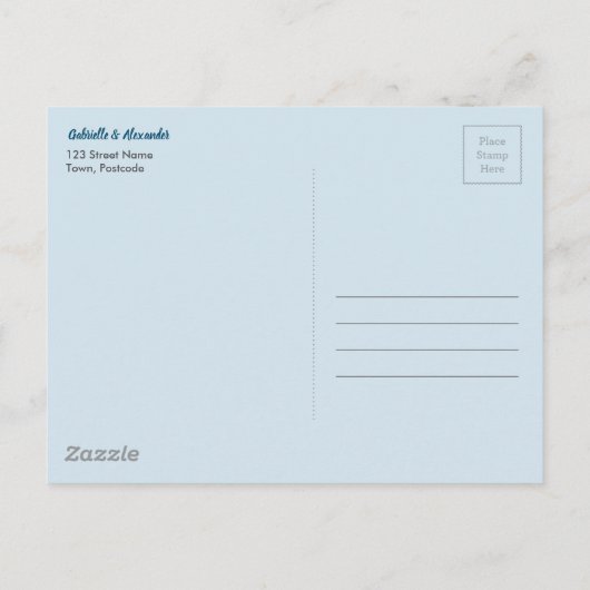 月明かりのパス水彩結婚式の日付を保存 案内ポストカード (裏面)