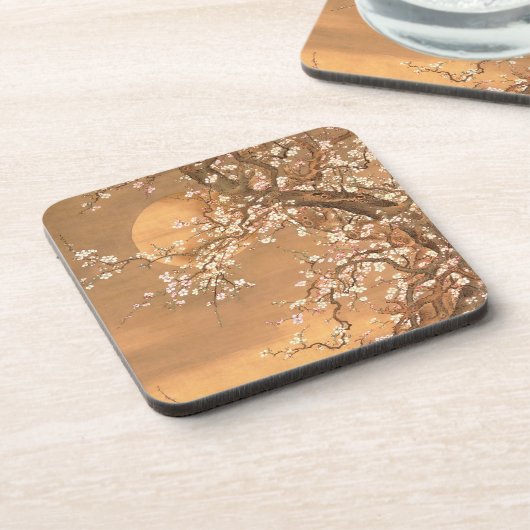 月明かりのピンクと白の梅の花Shizan コースター (左側)