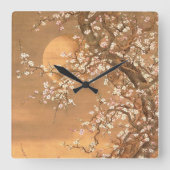 月明かりのピンクと白の梅の花Shizan スクエア壁時計 (正面)