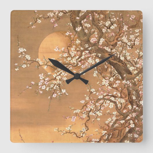 月明かりのピンクと白の梅の花Shizan スクエア壁時計 (正面)