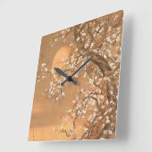 月明かりのピンクと白の梅の花Shizan スクエア壁時計 (傾斜)