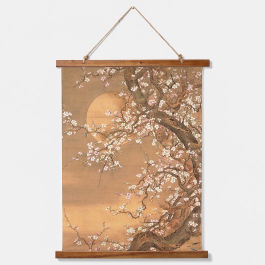 月明かりのピンクと白の梅の花Shizan 吊り下げ型タペストリー (正面)
