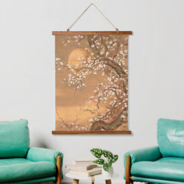 月明かりのピンクと白の梅の花Shizan 吊り下げ型タペストリー