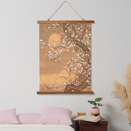月明かりのピンクと白の梅の花Shizan 吊り下げ型タペストリー (寝室)