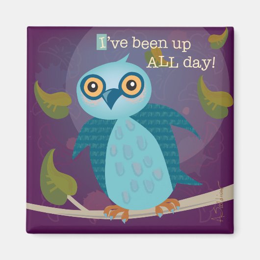 月明かりのマグネットに浮かぶ大きく目のフクロウ マグネット (正面)