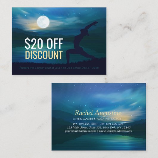 月明かりのヨガ瞑想三日月の敬礼 割引カード (正面/裏面)